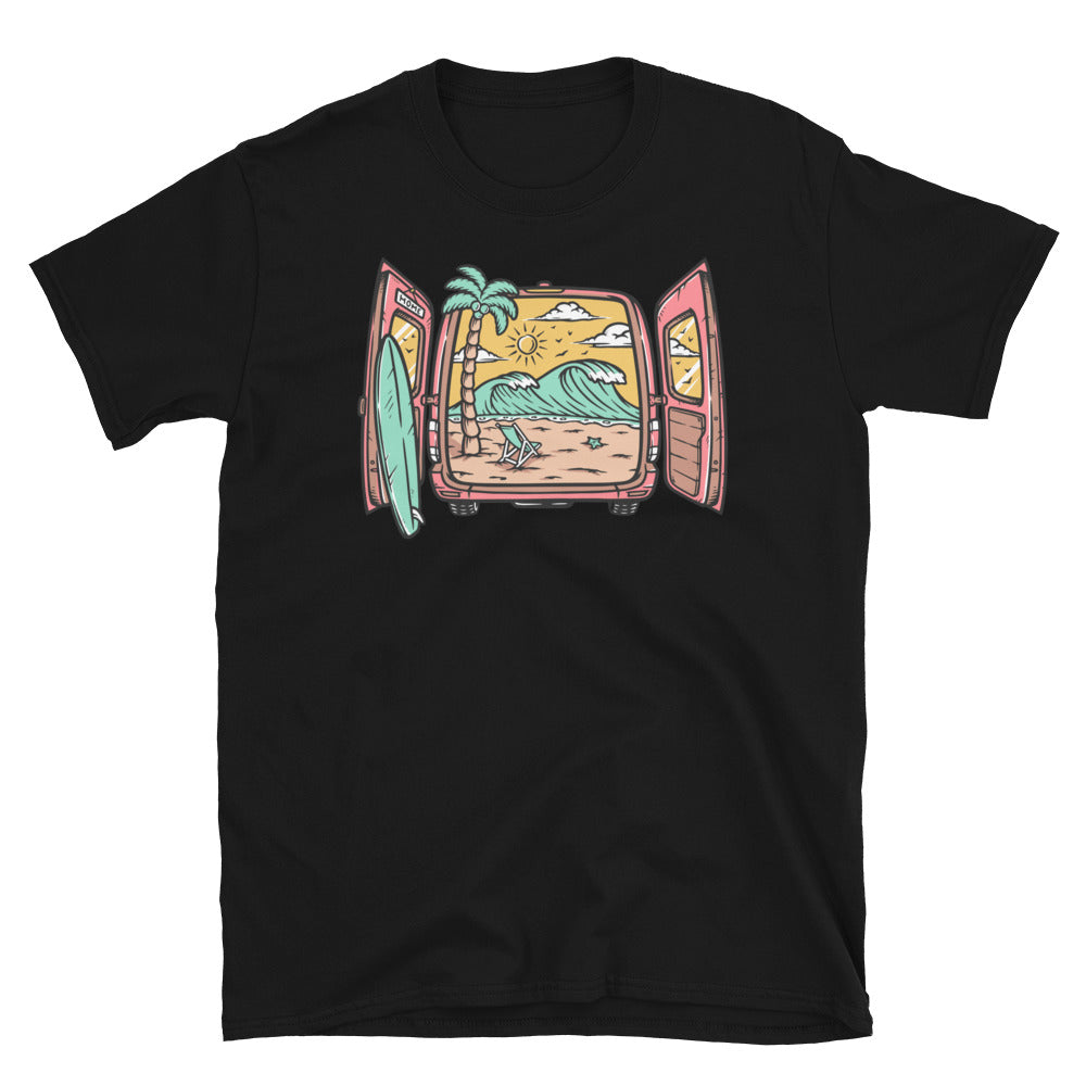 Beautiful Beach View in the Car - Fit Unisex Softstyle T-Shirt