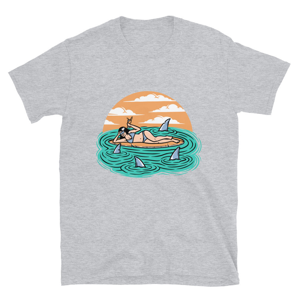 Woman Surfer Lying on Surfboard Fit Unisex Softstyle T-Shirt