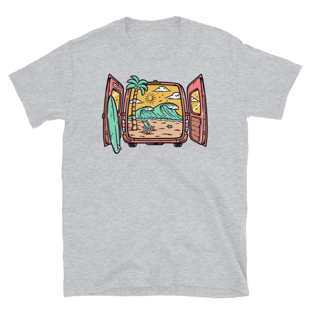 Beautiful Beach View in the Car - Fit Unisex Softstyle T-Shirt
