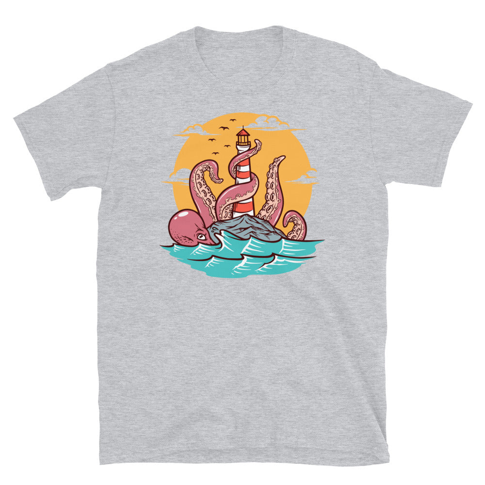 Octopus and lighthouse Fit Unisex Softstyle T-Shirt