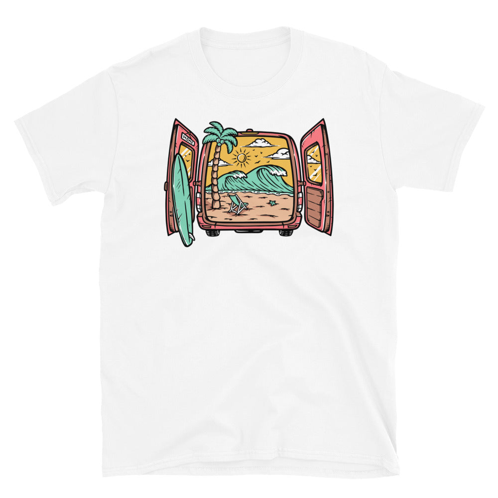 Beautiful Beach View in the Car - Fit Unisex Softstyle T-Shirt