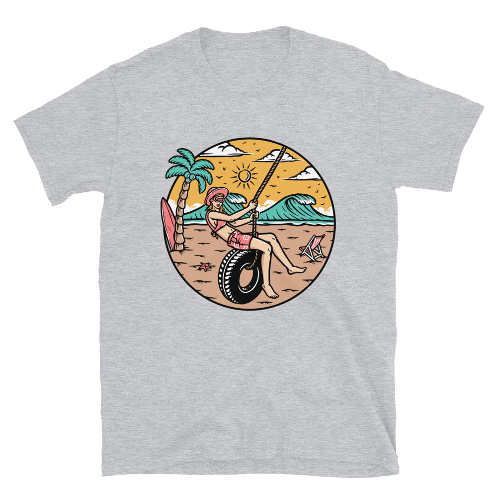 Women having fun on the beach Fit Unisex Softstyle T-Shirt