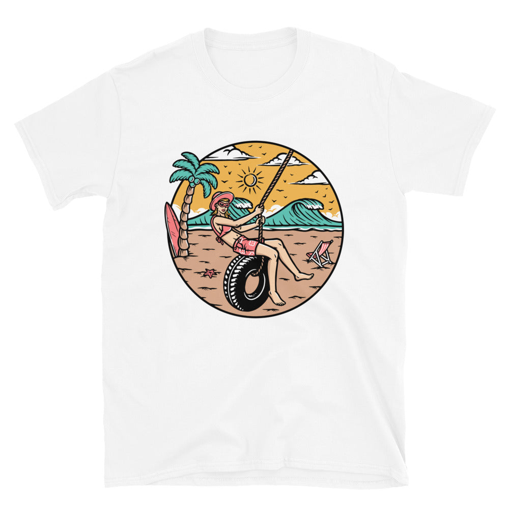Women having fun on the beach Fit Unisex Softstyle T-Shirt